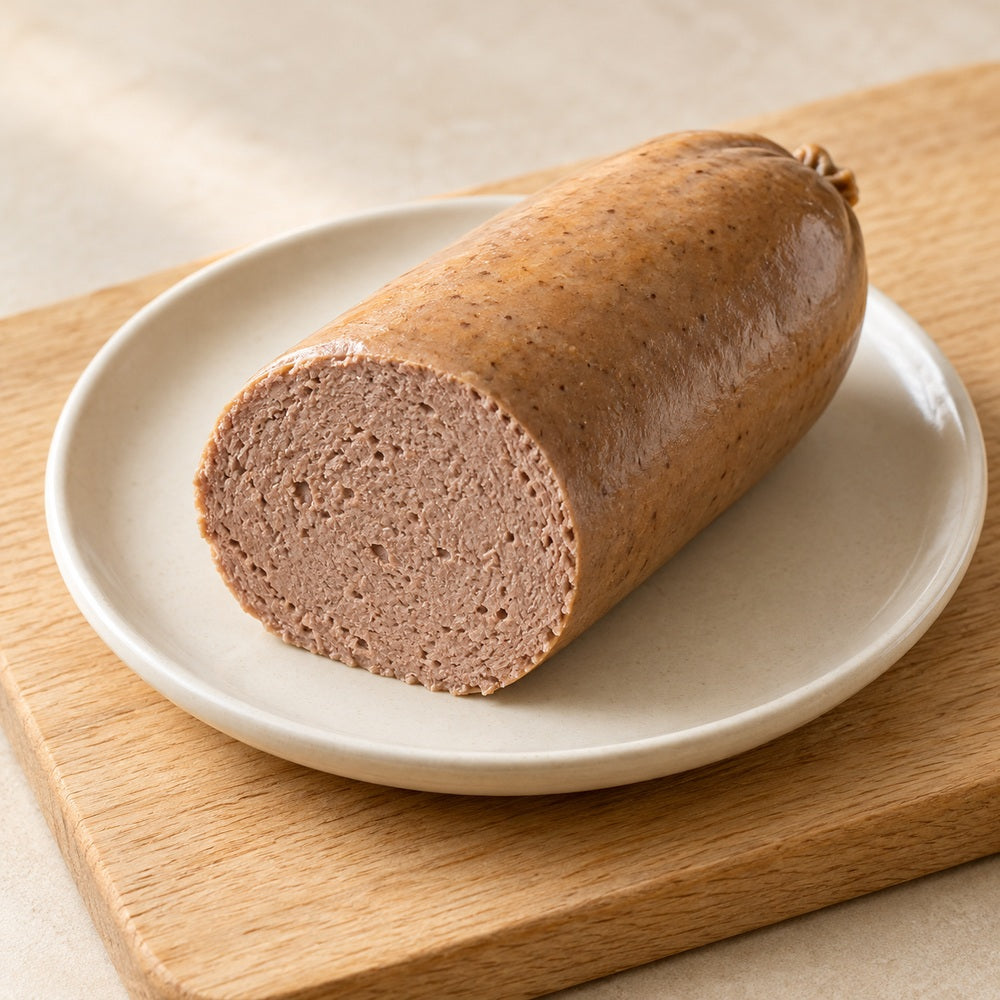 Leberwurst auf einem hellen Holzbrett