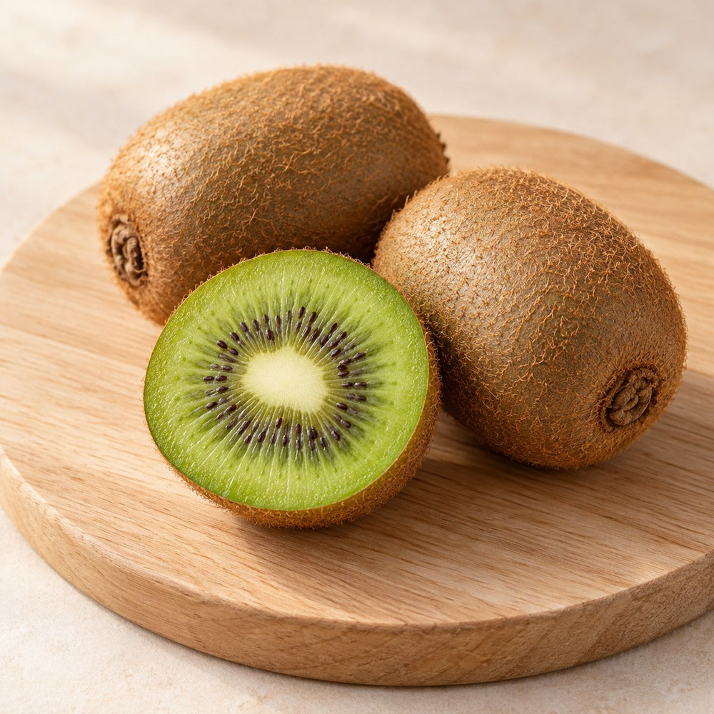 Kiwi auf einem hellen Holzbrett