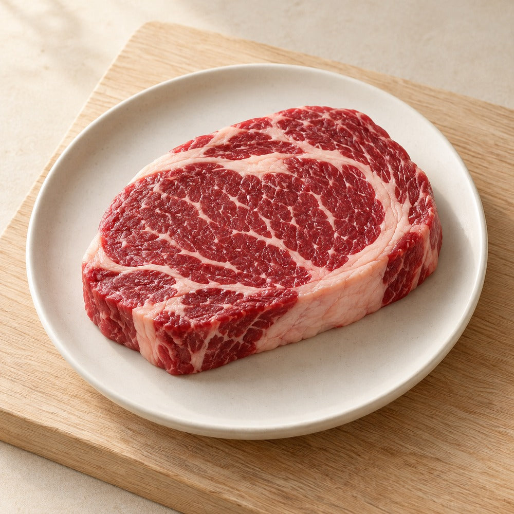 Rindfleisch auf einem hellen Holzbrett