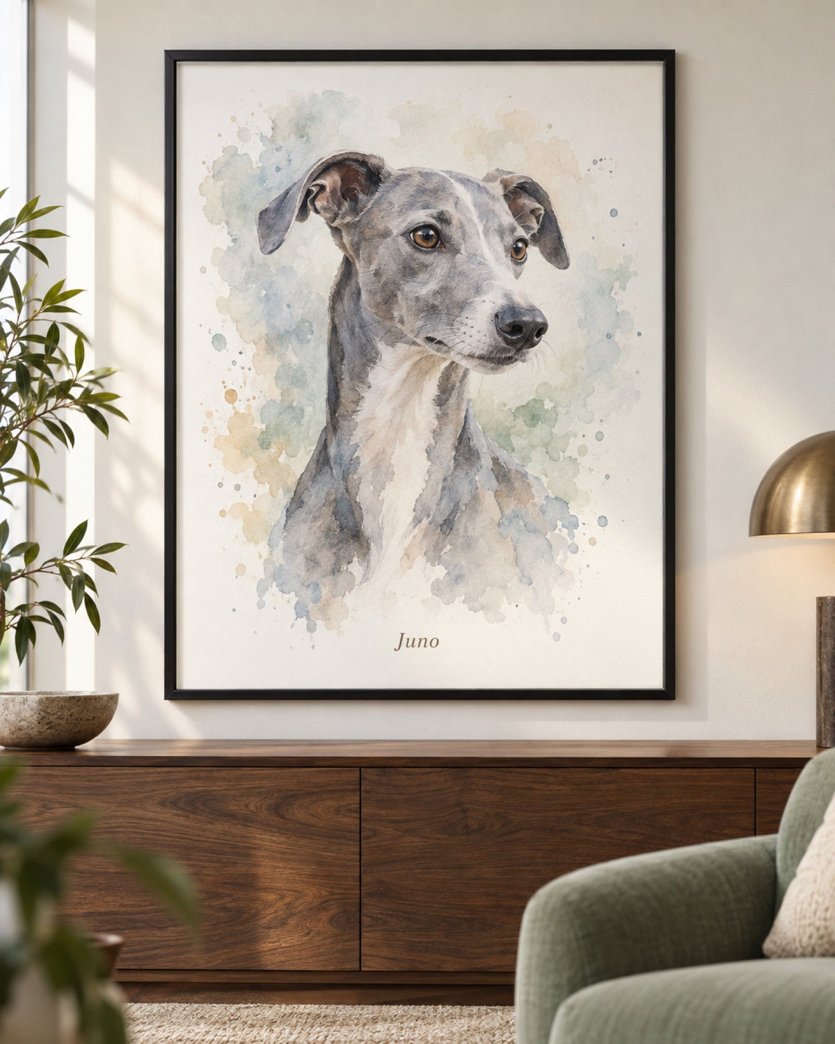 Whippet im Aquarell-Stil als Poster im Metallrahmen