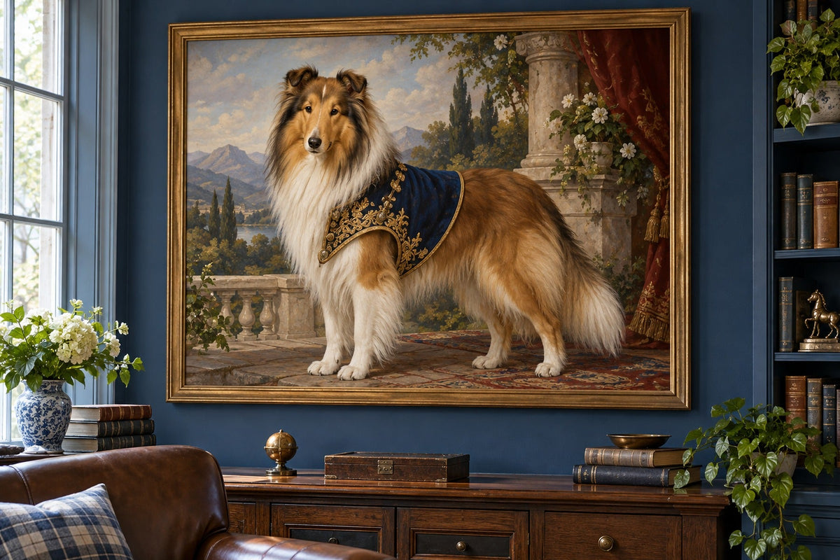 Collie als Wandbild im Stil Royal mit kurzer Uniform, Raum: blaues Arbeitszimmer