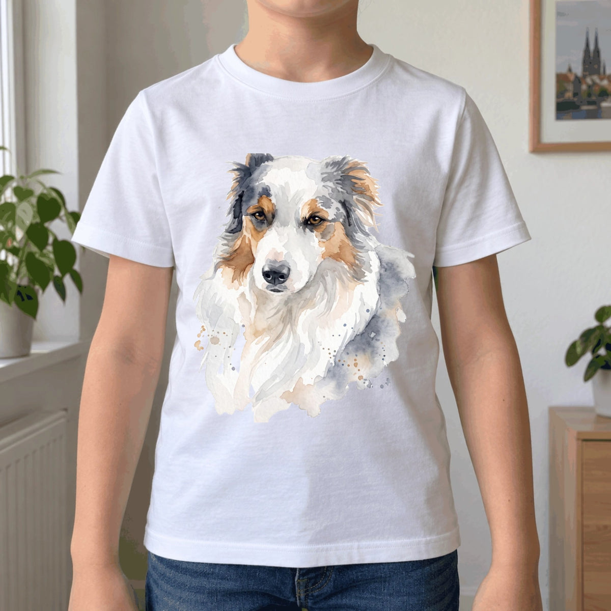 Personalisiertes Kinder-T-Shirt mit deinem Tier, Beispiel mit Berner Sennenhund im Pop-Art-Stil