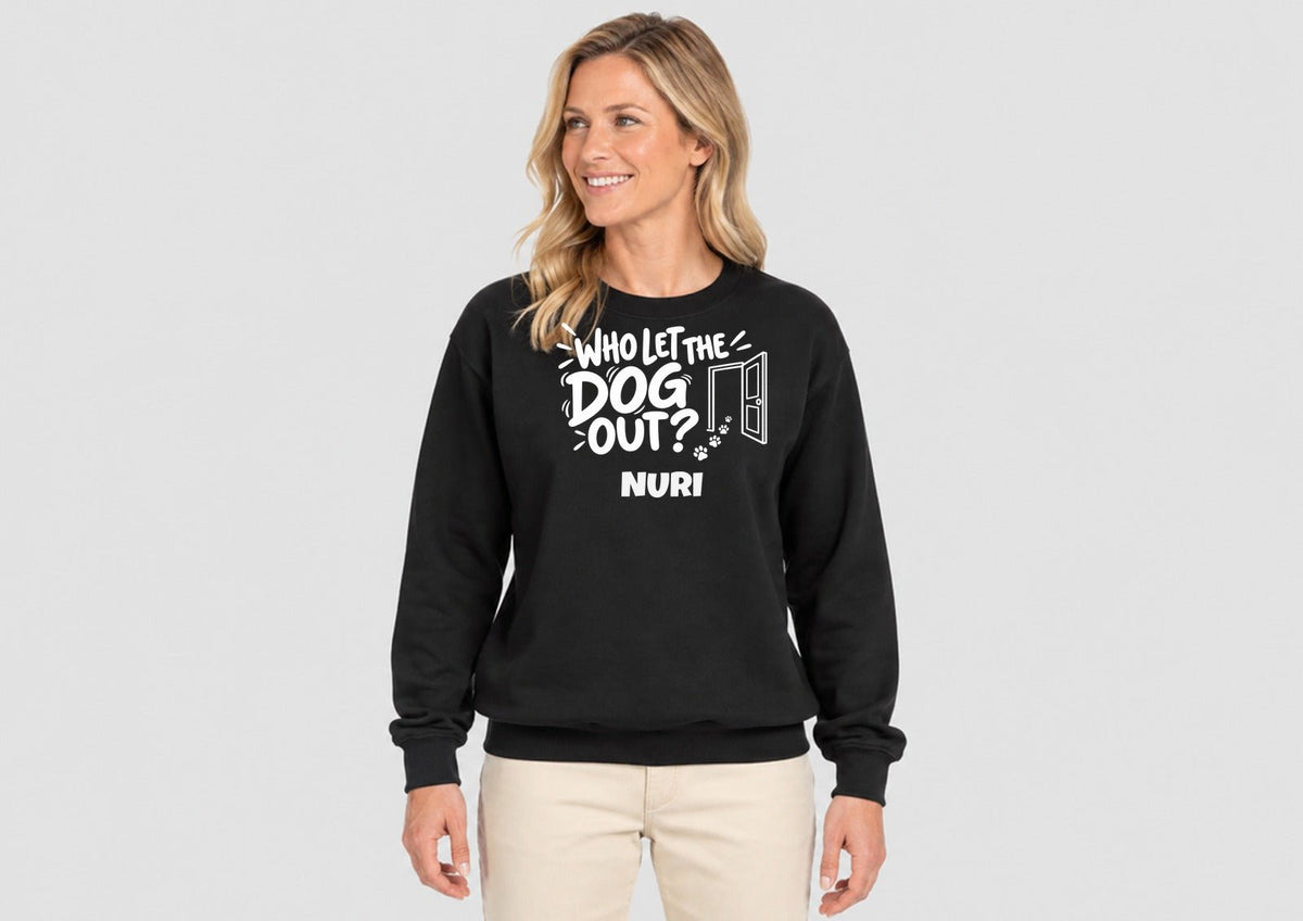 Who Let The Dog Out mit Namen deines Hundes, Sweatshirt dunkel