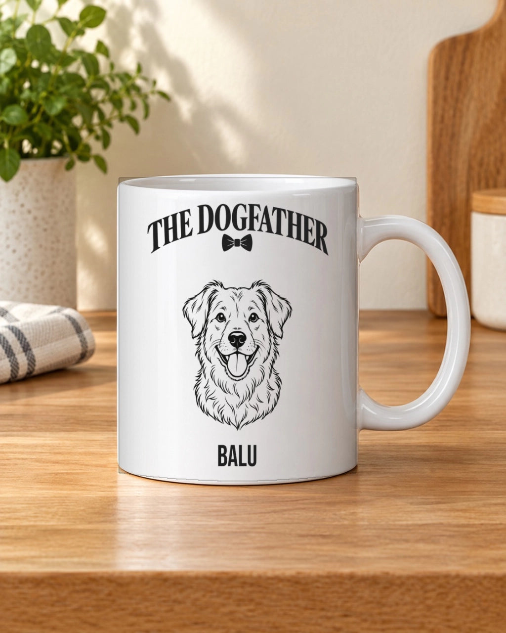 The Dogfather mit Foto deines Hundes, Tasse 11 oz in der Küche, Beispiel mit Name Balu