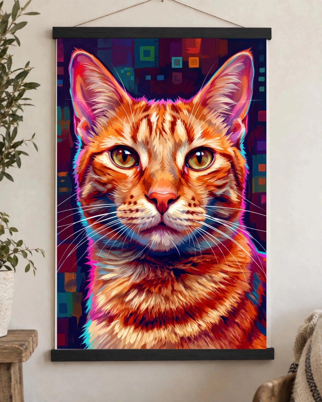 Katzenportrait als Poster mit Aufhängung im Pop-Art-Stil