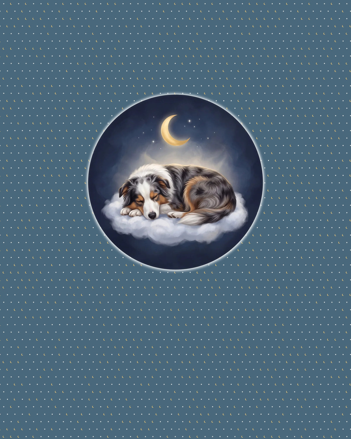 Kuscheldecke Schlummertraum mit eigenem Hund: Australian Shepherd schläft auf der Wolke unter dem Mond