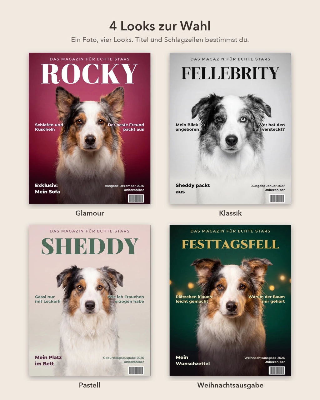 Quattro look tra cui scegliere: Glamour, Classico, Pastello ed edizione natalizia