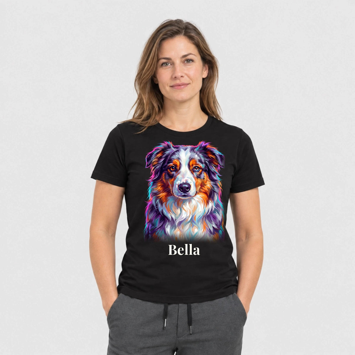 T-Shirt in Schwarz mit Hundeportrait und Namen