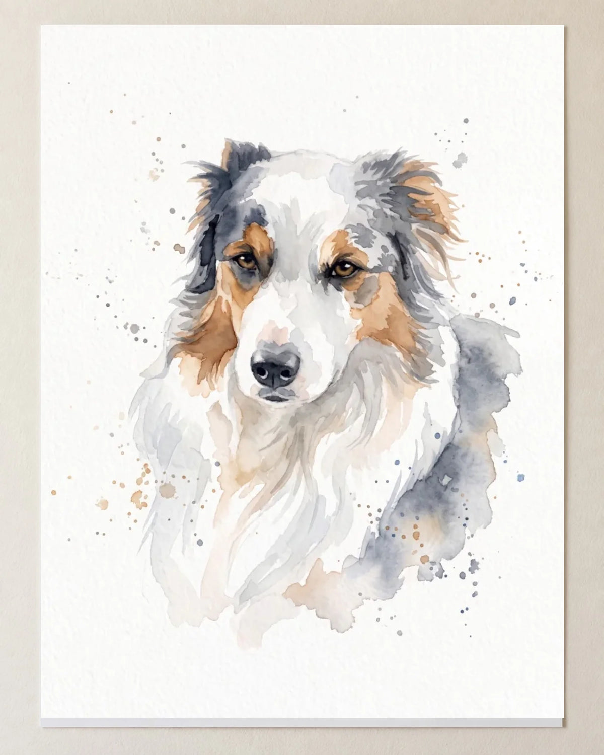 Du und dein Tier als Portrait, Beispielbild: Hundeportrait im Aquarellstil als Poster im Hochformat, Nahansicht