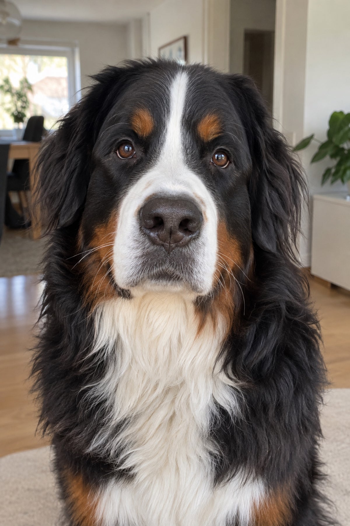 Handyfoto: Berner Sennenhund im Wohnzimmer (Vorher)