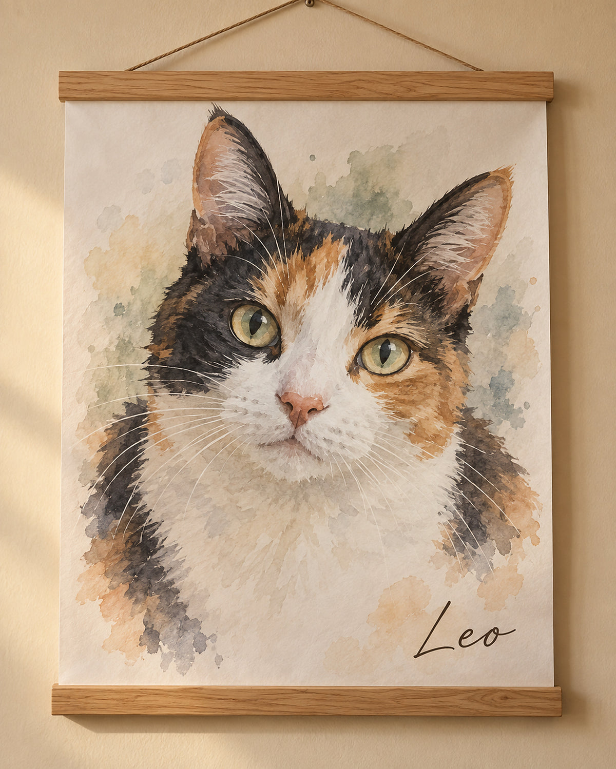 Katzenportrait mit Aufhängung: Glückskatze mit dem Namen Leo
