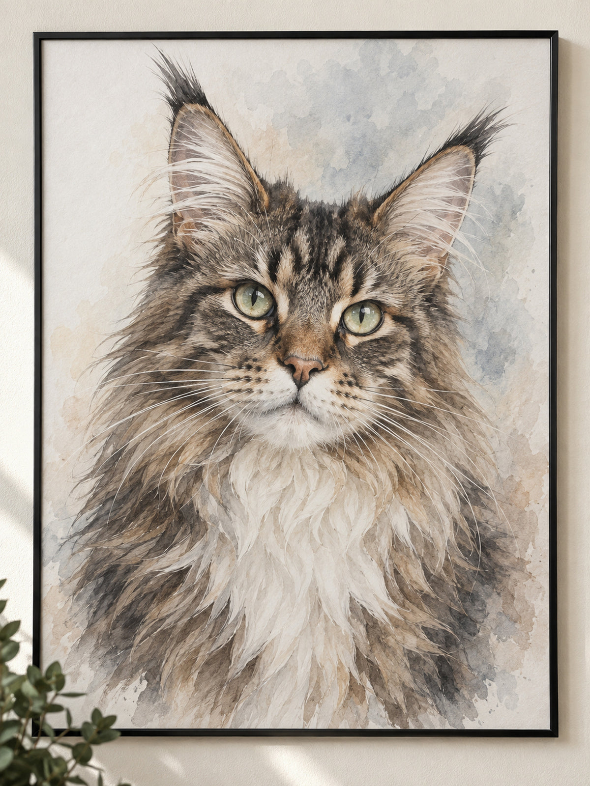 Katzenportrait im Metallrahmen: Maine Coon mit dem Namen Mia