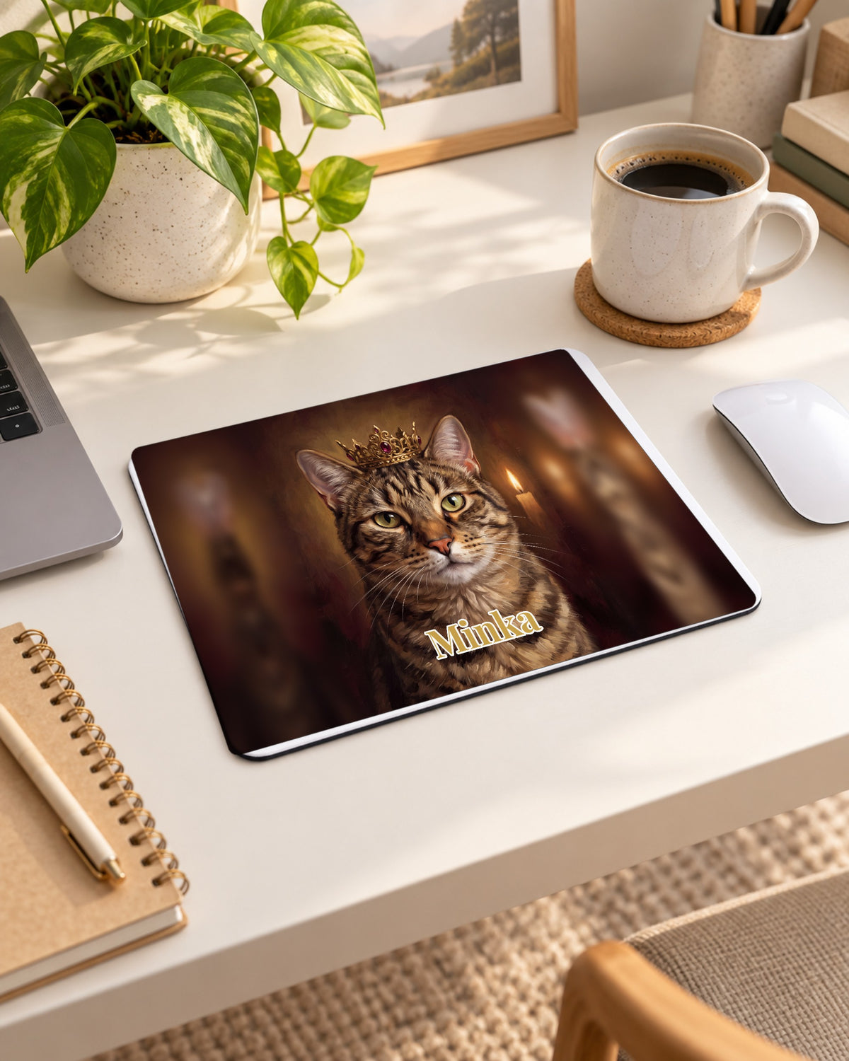 Mauspad mit deiner Katze im Royal-Stil mit Namen Minka im Homeoffice