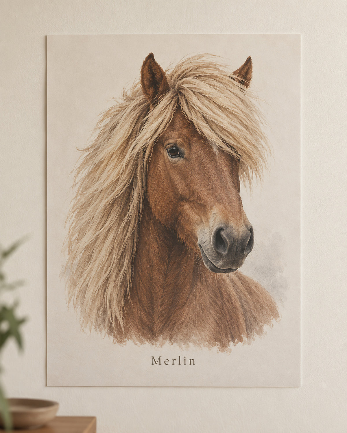 Horse portrait poster, example: Icelandic horse named Merlin
