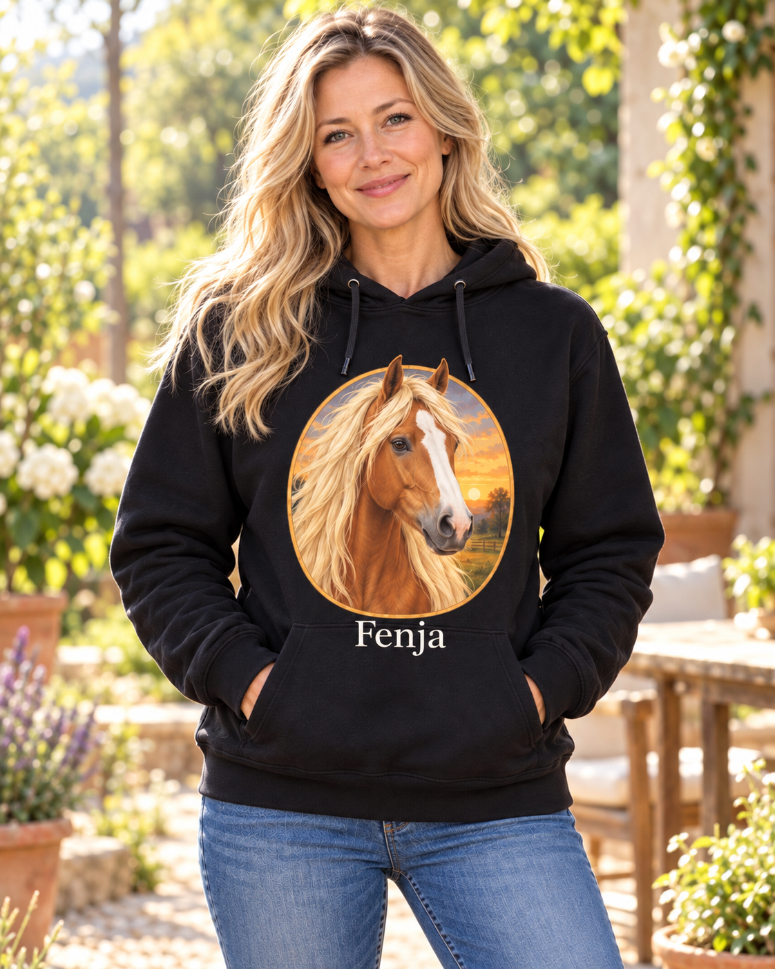 Personalisierter Hoodie mit deinem Pferd, dunkel – neue Produktansicht