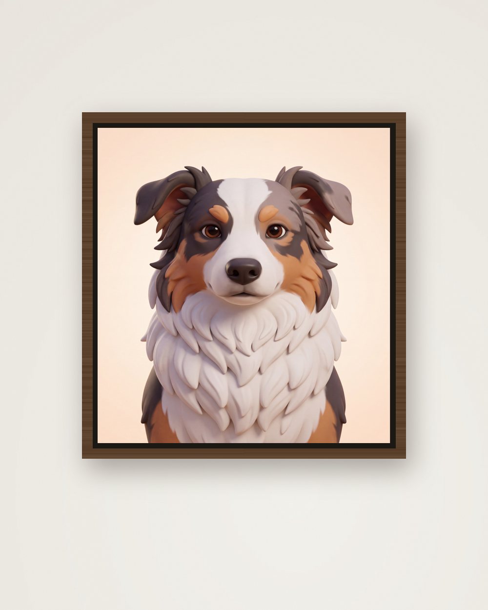 Hundeportrait im Stil 3D-Cartoon auf Leinwand mit Rahmen, Beispiel