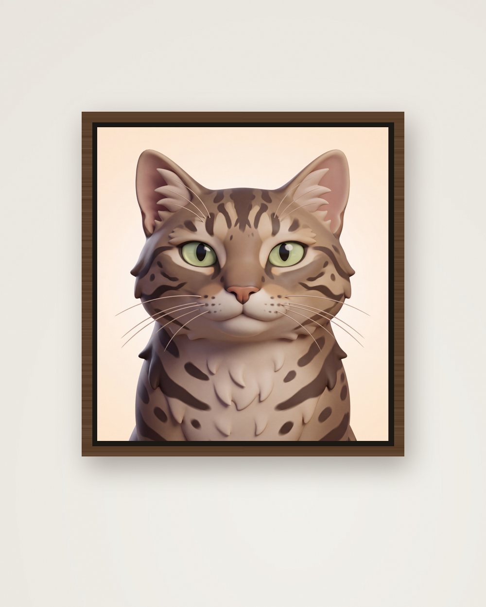 Katzenportrait im Stil 3D-Cartoon auf Leinwand mit Rahmen, Beispiel