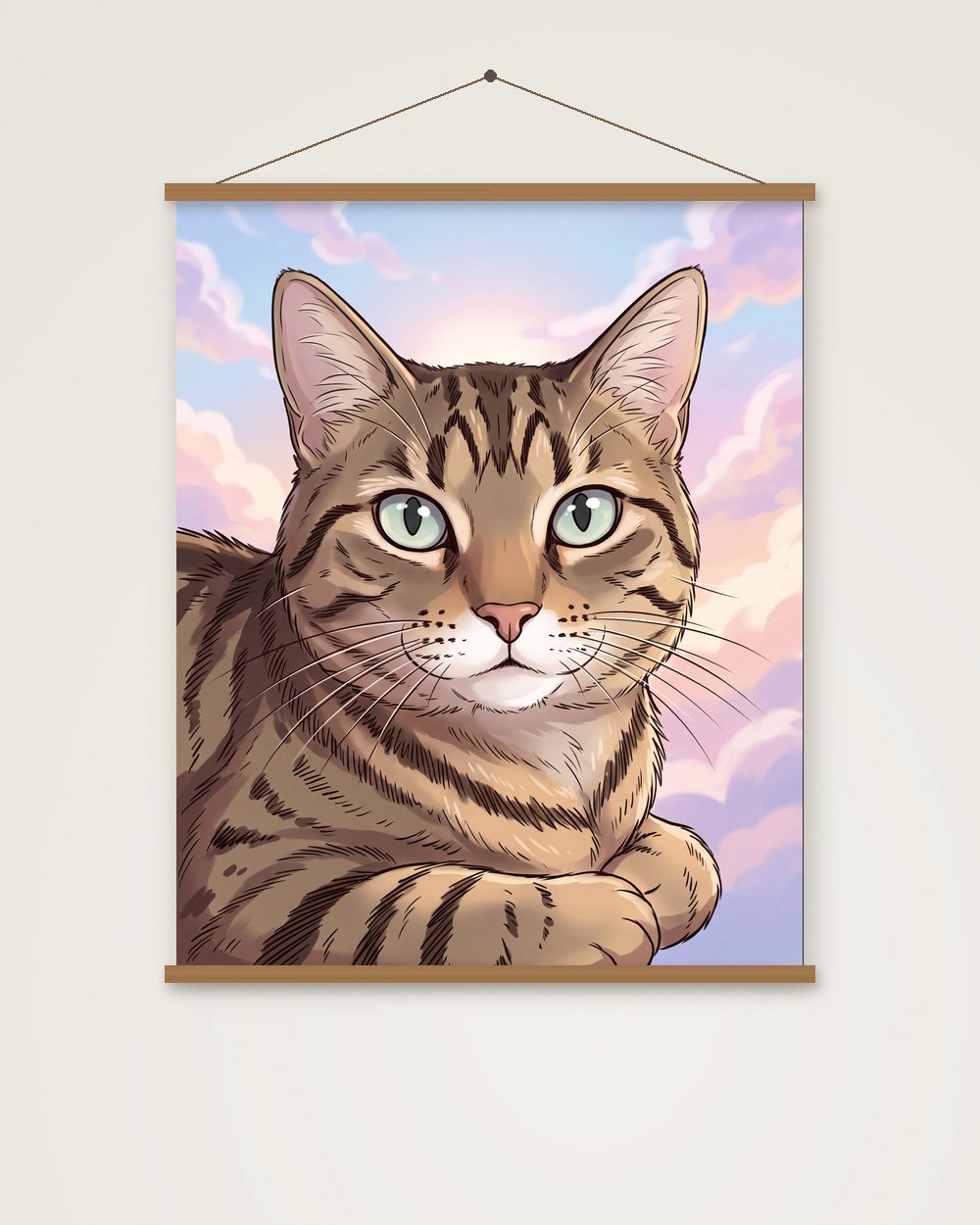 Katzenportrait im Stil Anime als Poster mit Aufhängung, Beispiel