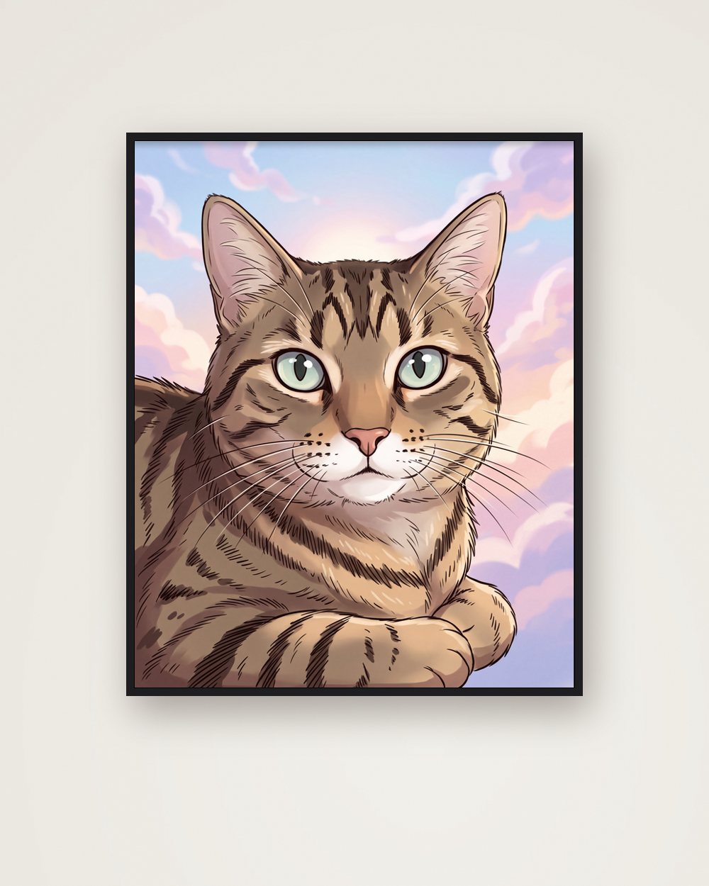 Katzenportrait im Stil Anime als Poster im Metallrahmen, Beispiel