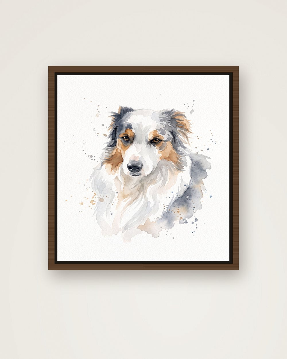 Hundeportrait im Stil Aquarell auf Leinwand mit Rahmen, Beispiel
