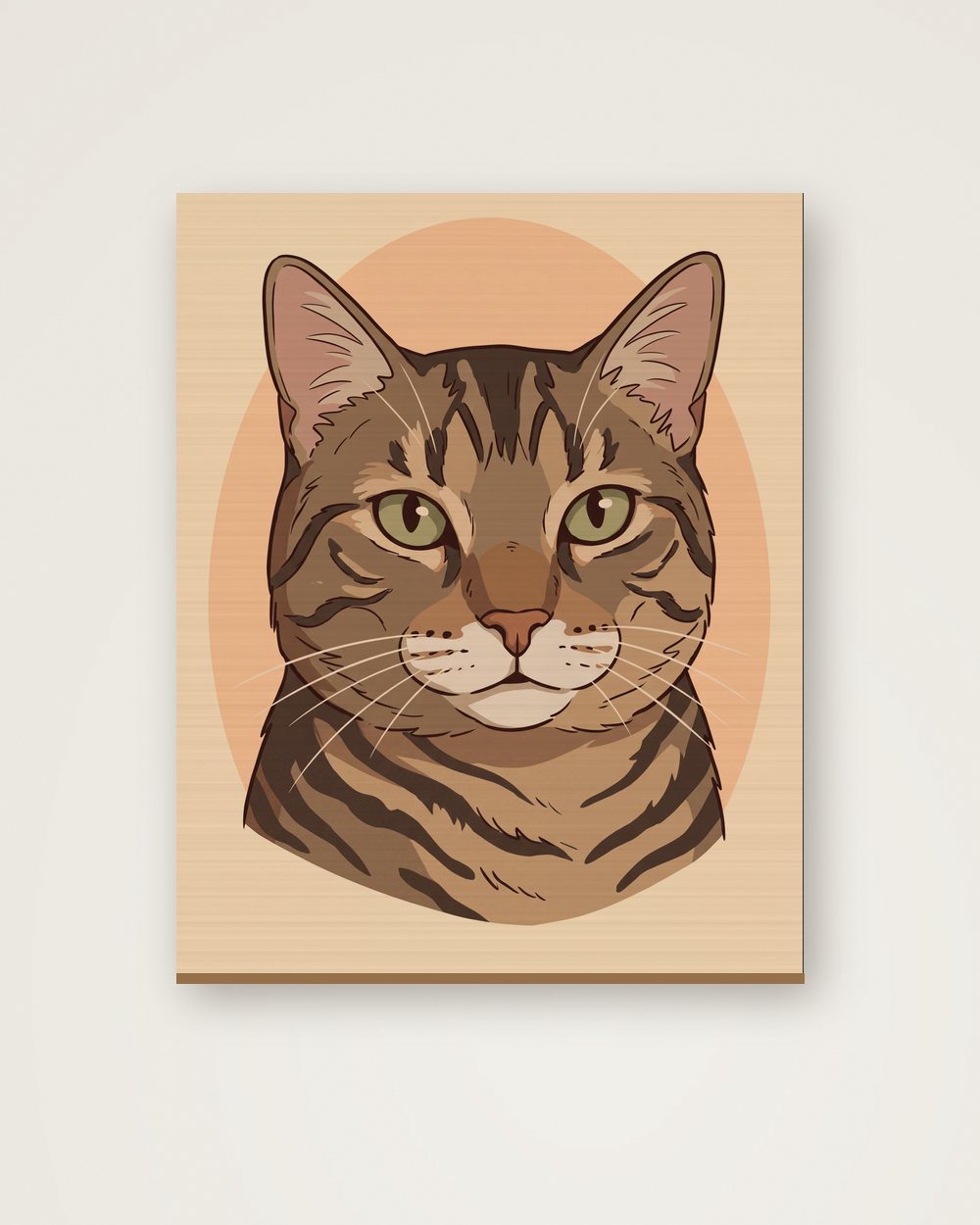 Katzenportrait im Stil Cartoon auf Holz, Beispiel