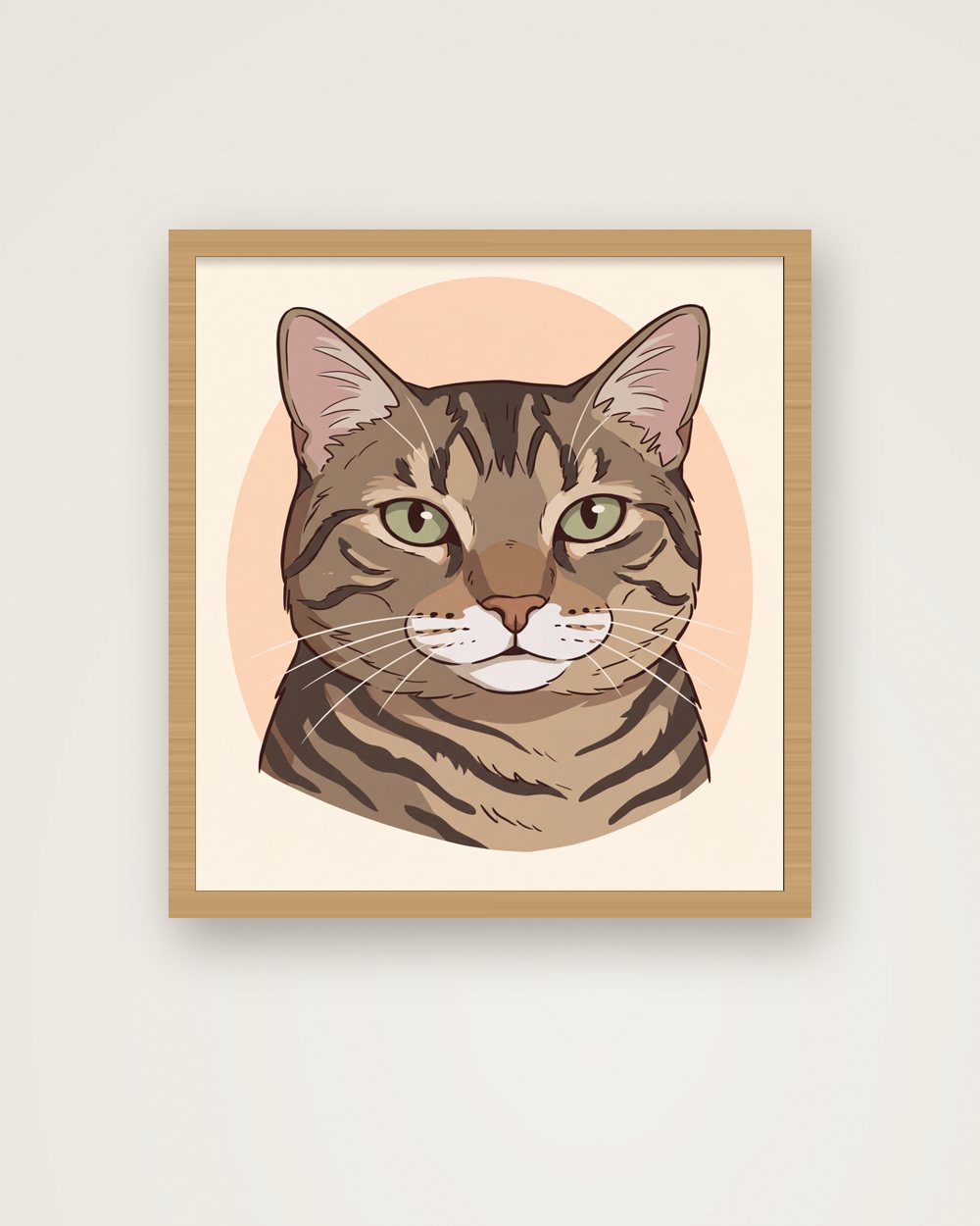 Katzenportrait im Stil Cartoon als Poster im Holzrahmen, Beispiel