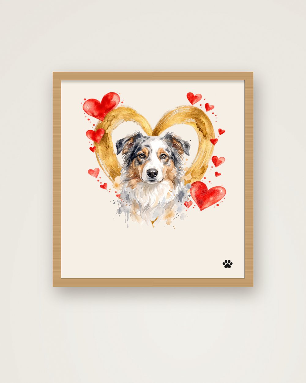 Hundeportrait im Stil Herzensbild als Poster im Holzrahmen, Beispiel