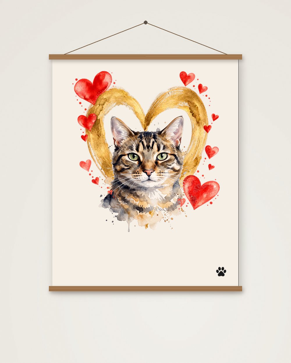 Katzenportrait im Stil Herzensbild als Poster mit Aufhängung, Beispiel