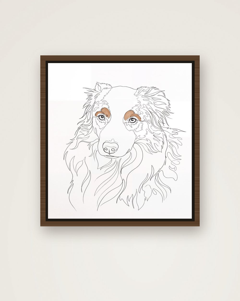Hundeportrait im Stil Minimal auf Leinwand mit Rahmen, Beispiel