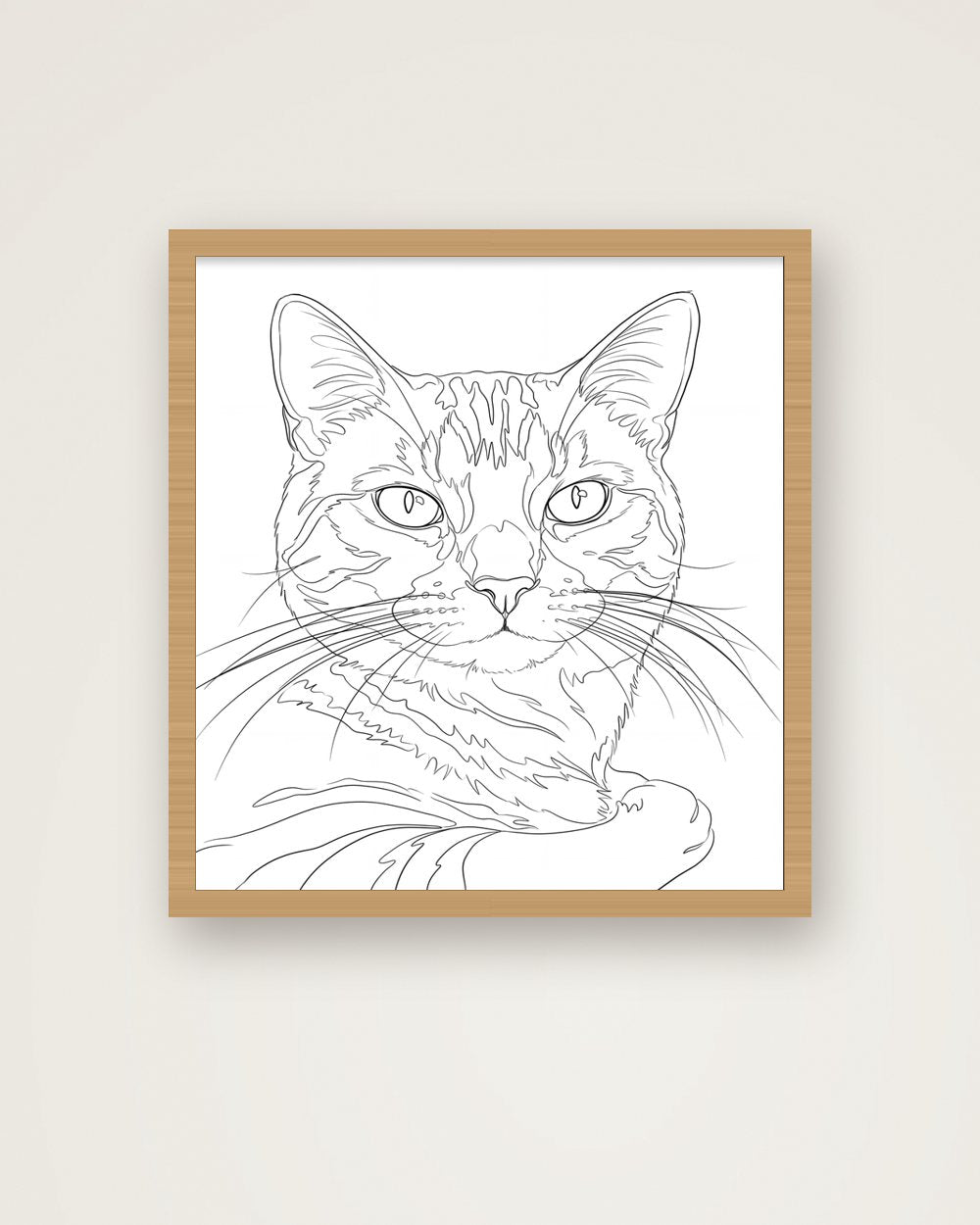 Katzenportrait im Stil Minimal als Poster im Holzrahmen, Beispiel