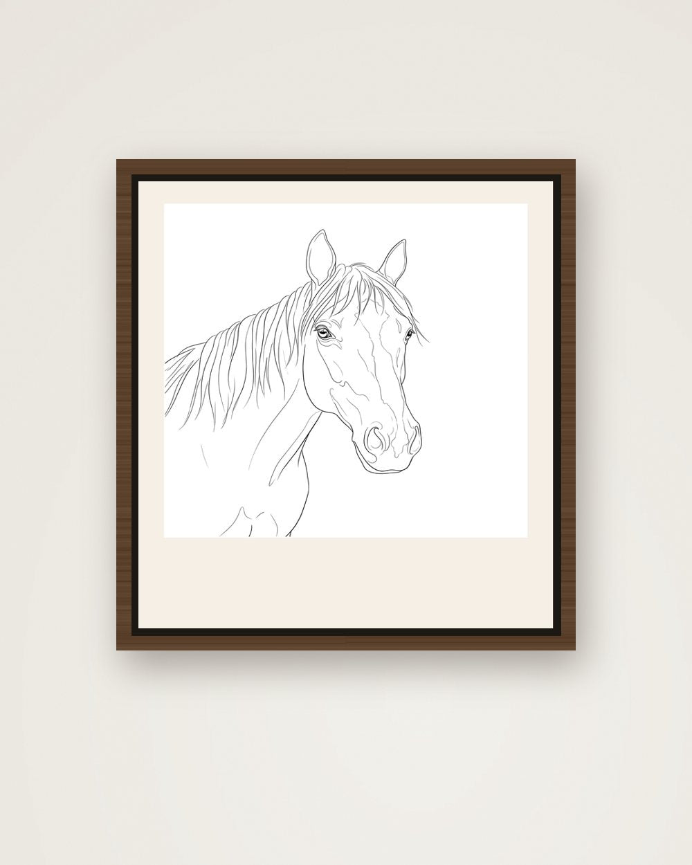 Pferdeportrait im Stil Minimal auf Leinwand mit Rahmen, Beispiel