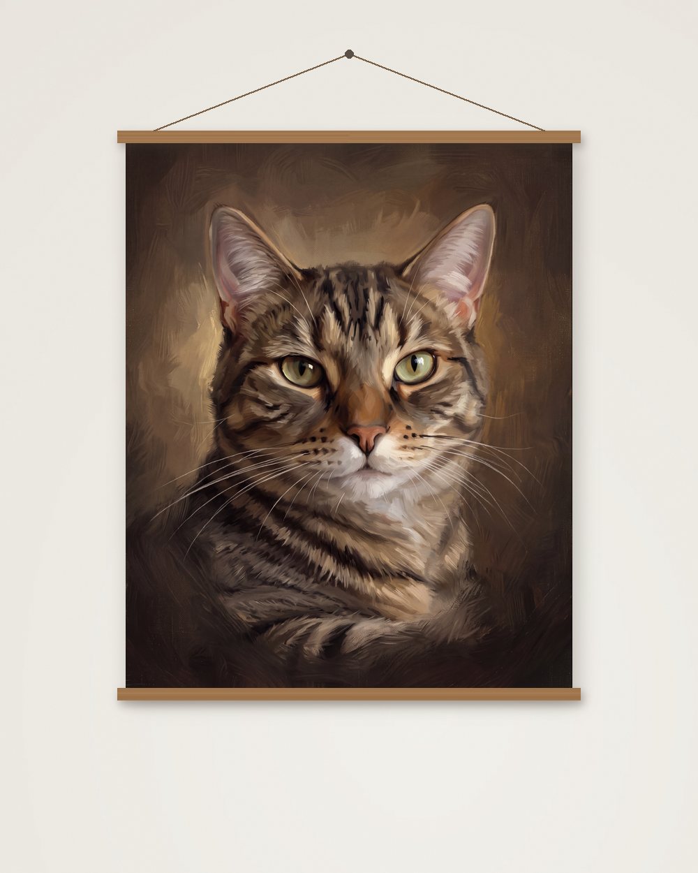 Katzenportrait im Stil Klassisches Ölgemälde als Poster mit Aufhängung, Beispiel