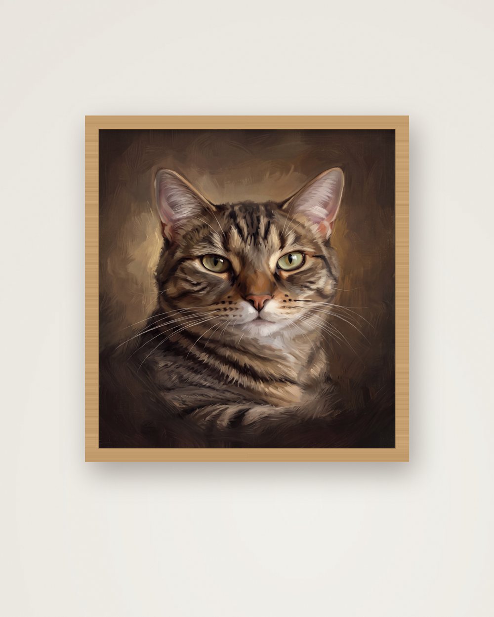 Katzenportrait im Stil Klassisches Ölgemälde als Poster im Holzrahmen, Beispiel