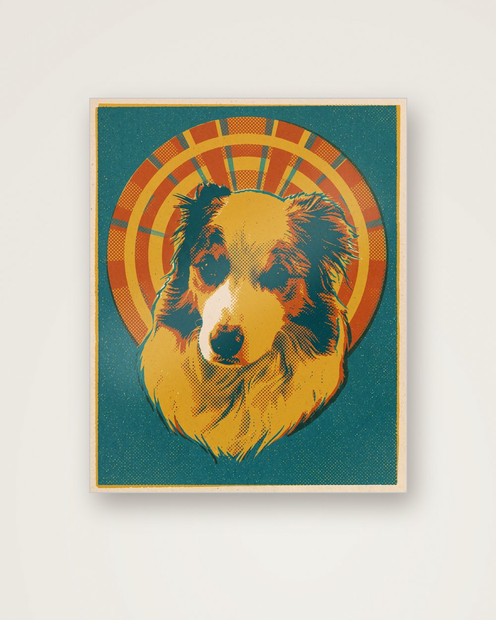 Hundeportrait im Stil Retro auf Aluminium, Beispiel
