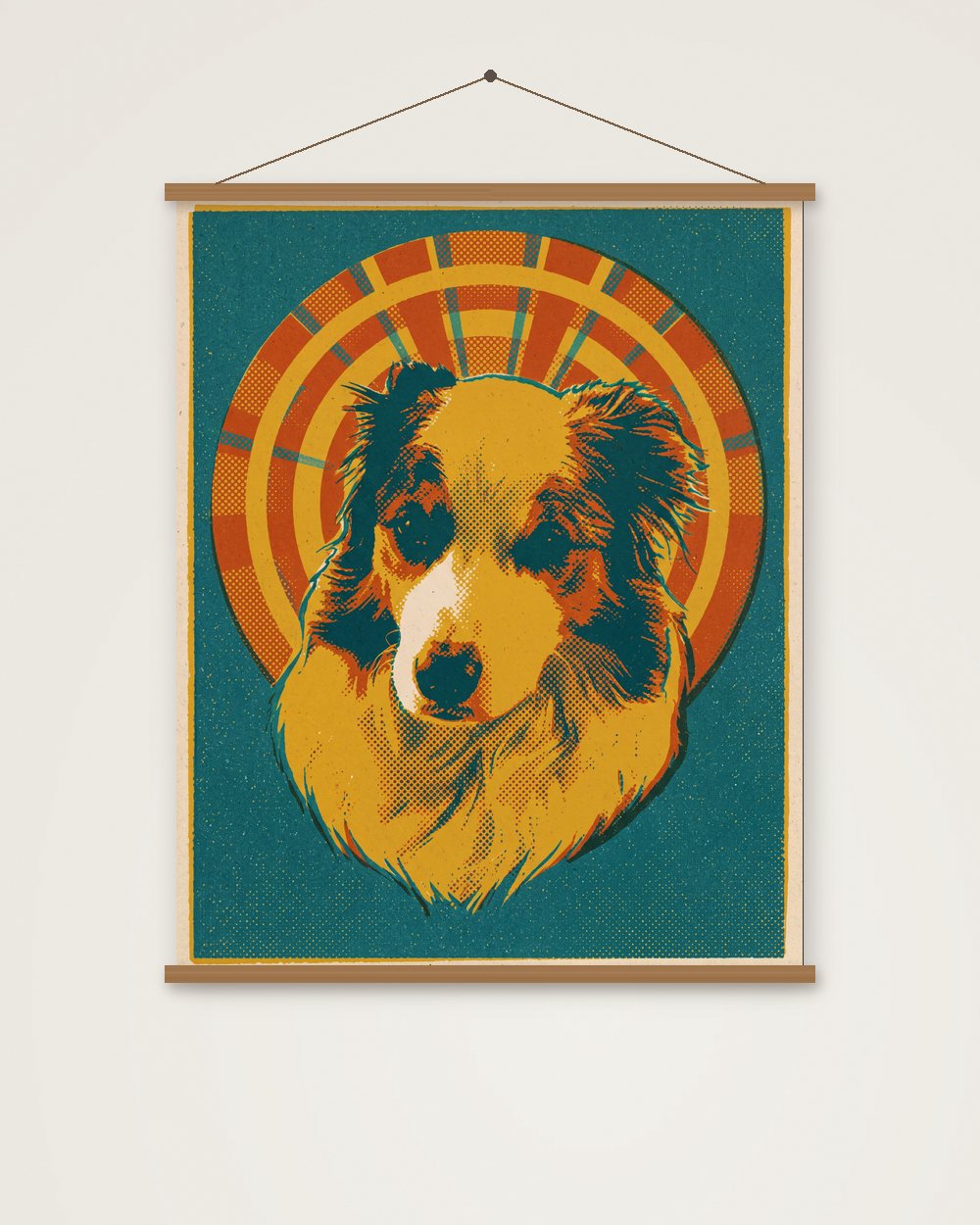 Hundeportrait im Stil Retro als Poster mit Aufhängung, Beispiel