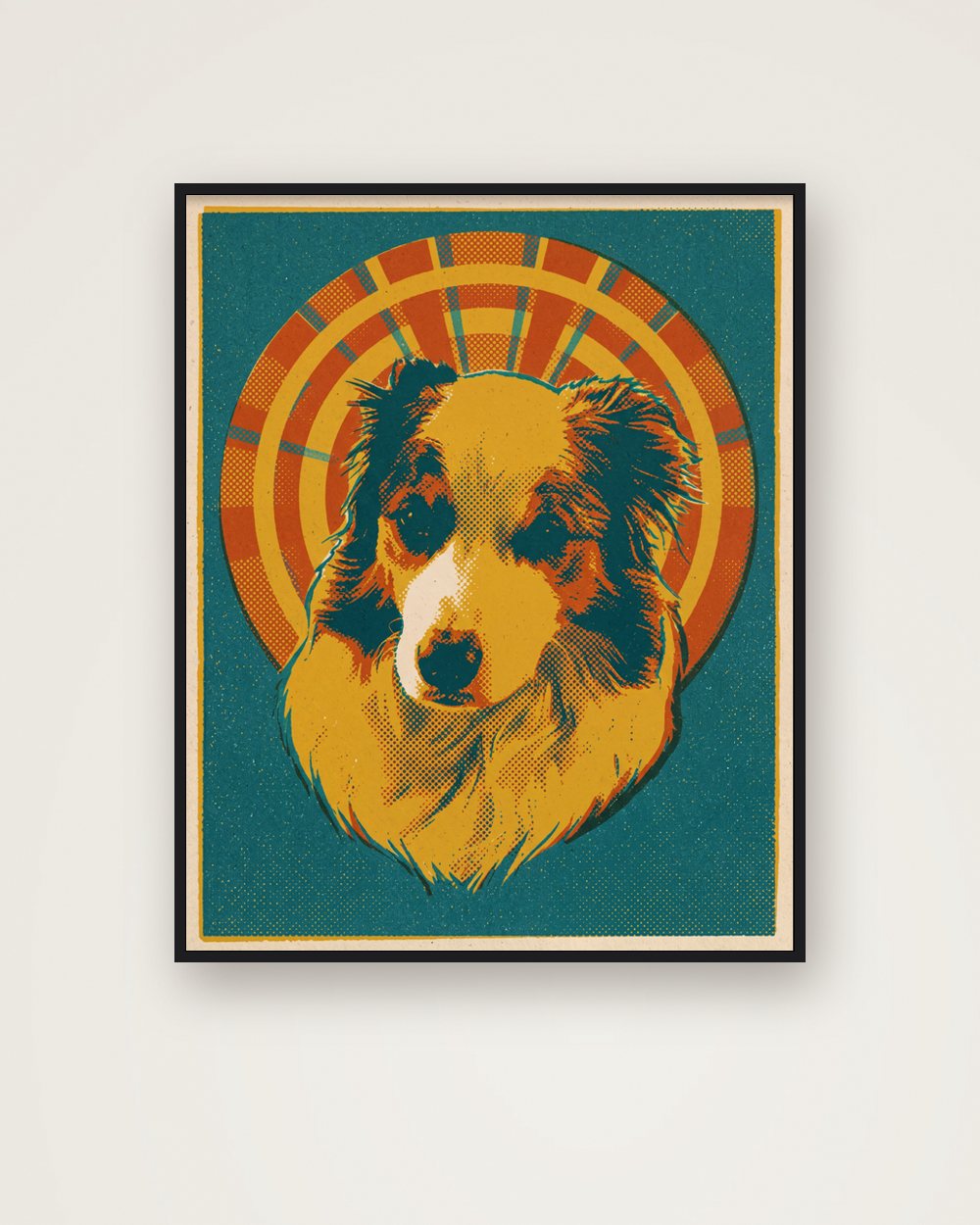 Hundeportrait im Stil Retro als Poster im Metallrahmen, Beispiel