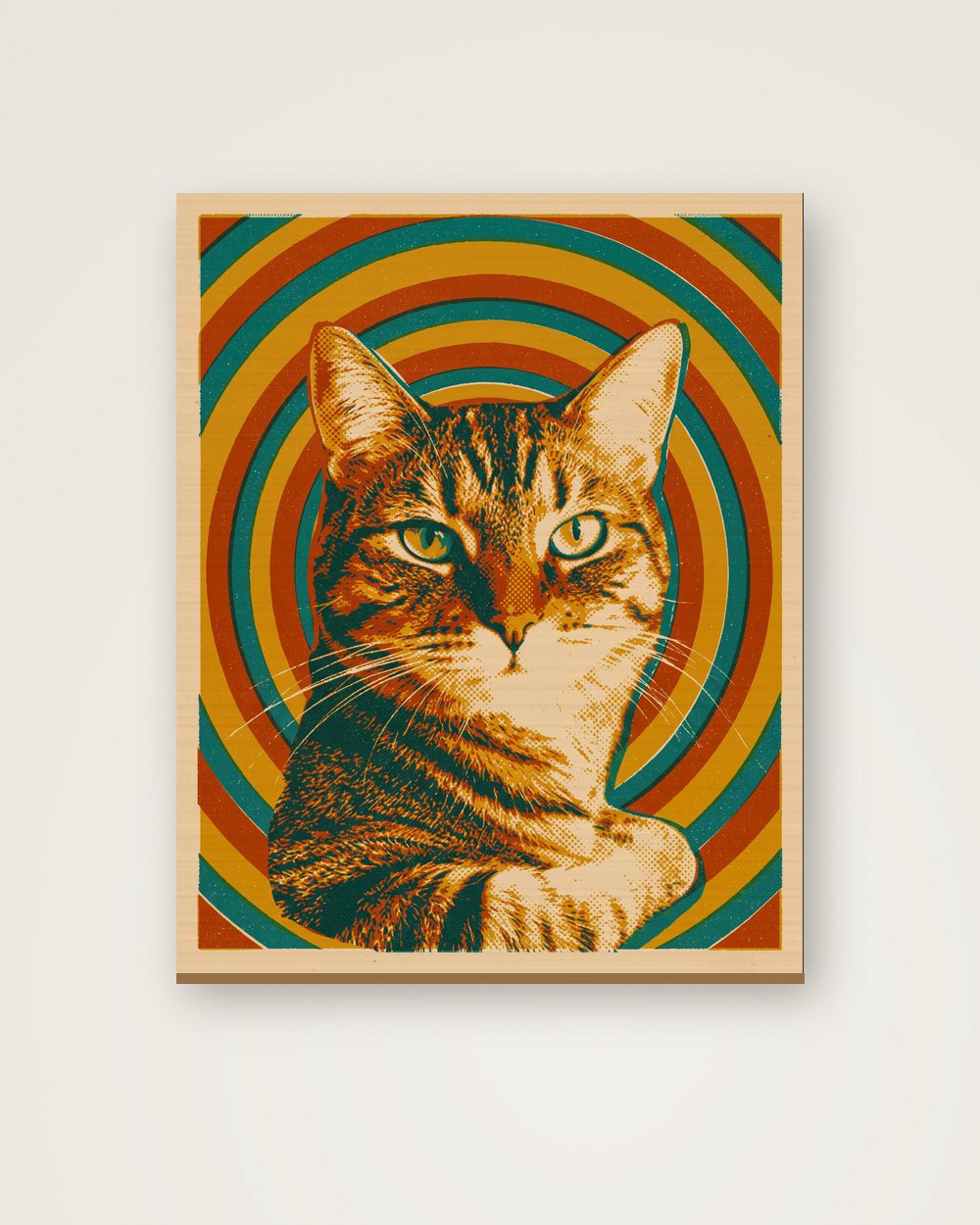 Katzenportrait im Stil Retro auf Holz, Beispiel