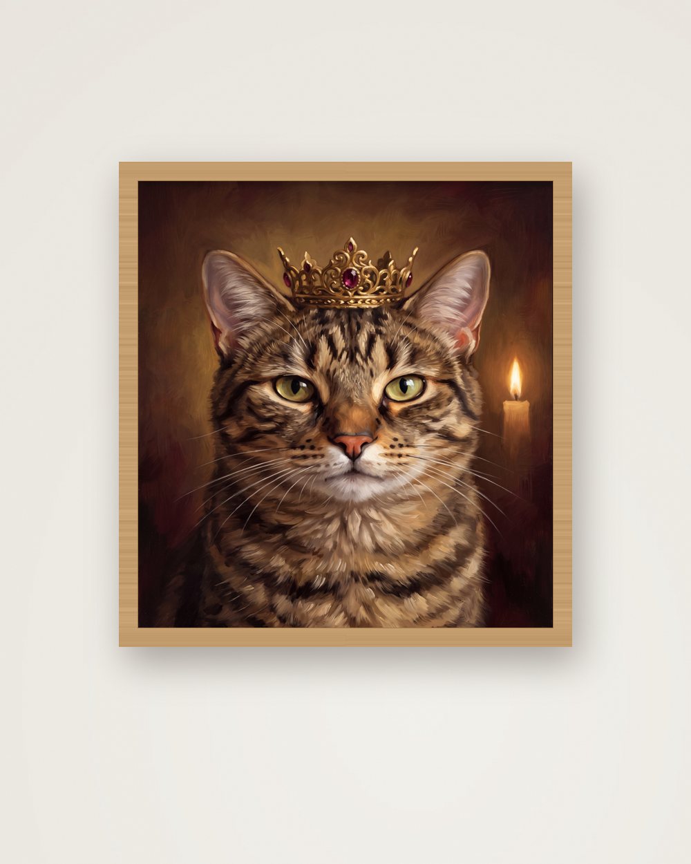 Katzenportrait im Stil Royal als Poster im Holzrahmen, Beispiel