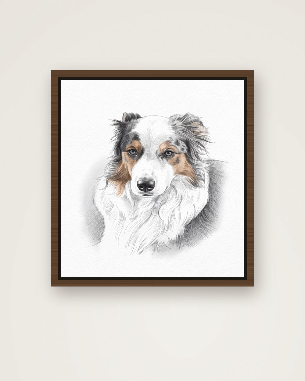 Hundeportrait im Stil Sketch auf Leinwand mit Rahmen, Beispiel