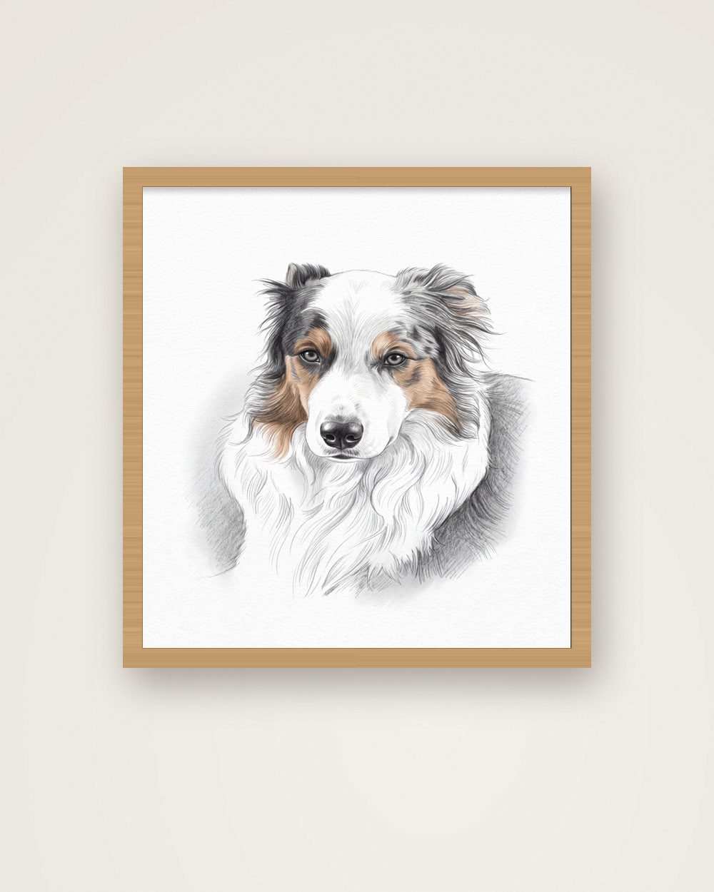 Hundeportrait im Stil Sketch als Poster im Holzrahmen, Beispiel
