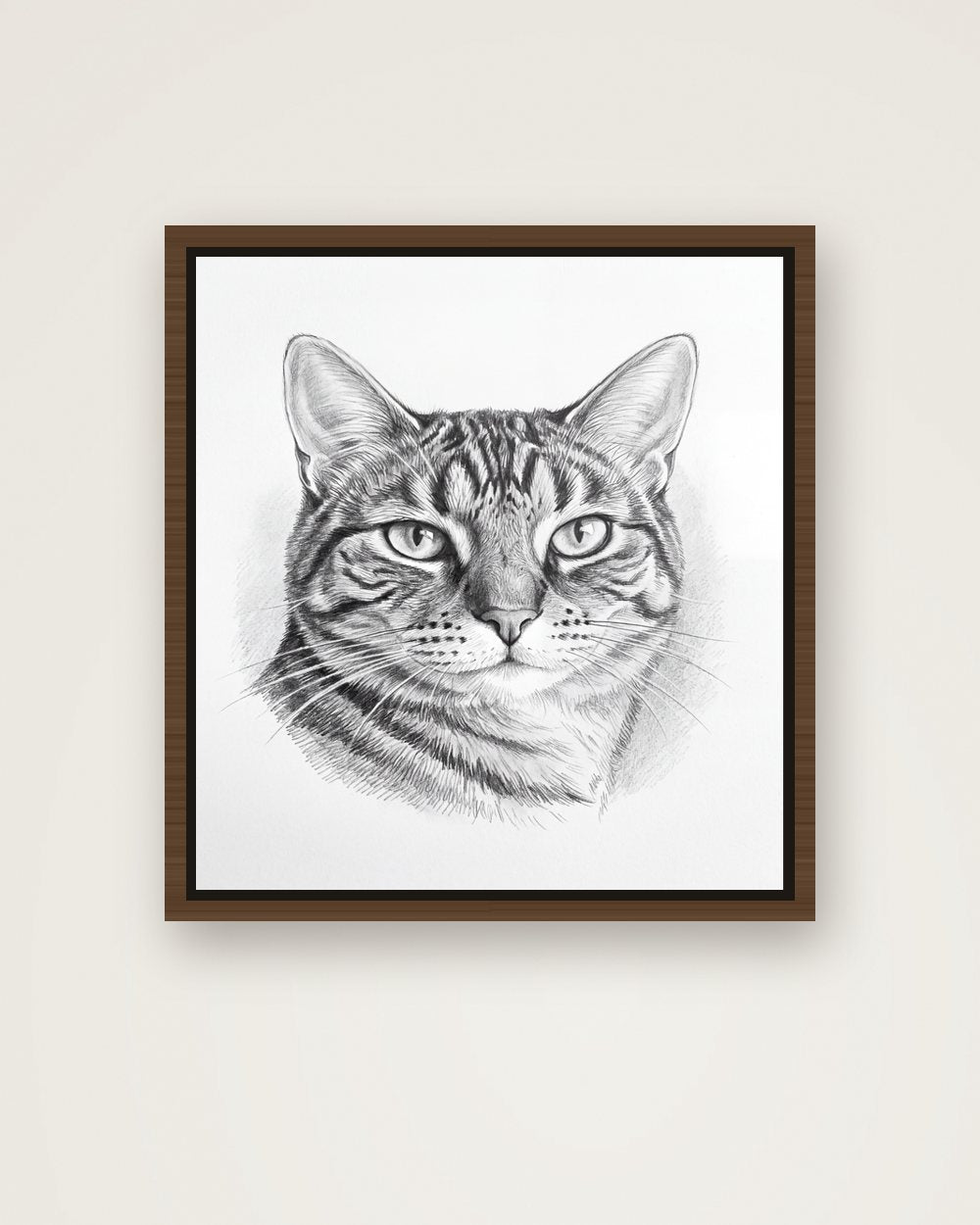 Katzenportrait im Stil Sketch auf Leinwand mit Rahmen, Beispiel