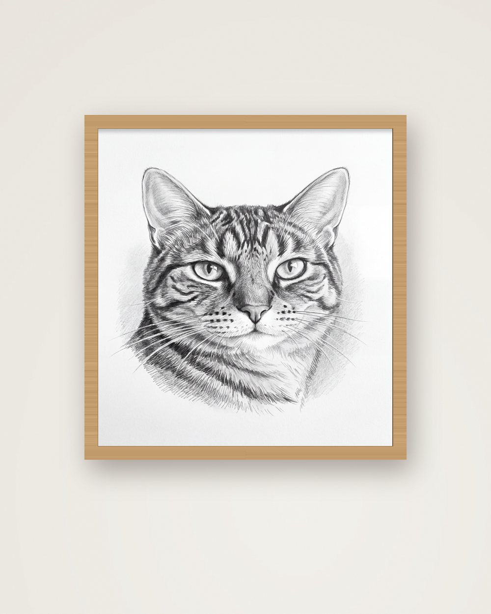 Katzenportrait im Stil Sketch als Poster im Holzrahmen, Beispiel