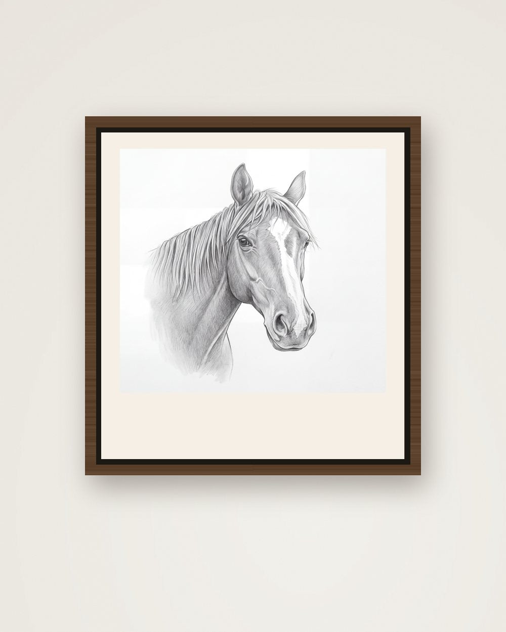 Pferdeportrait im Stil Sketch auf Leinwand mit Rahmen, Beispiel