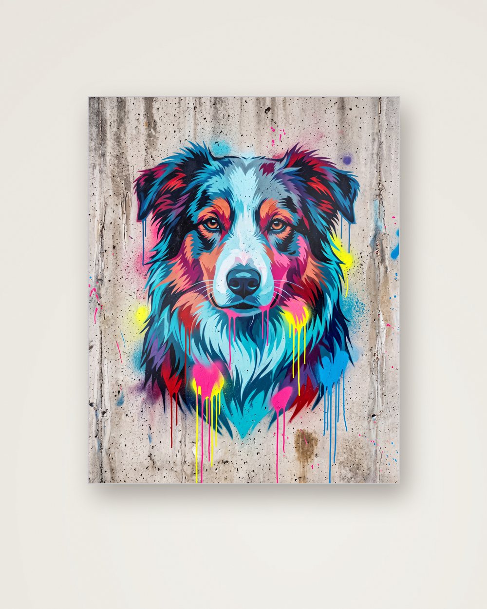 Hundeportrait im Stil Street-Art auf Aluminium, Beispiel