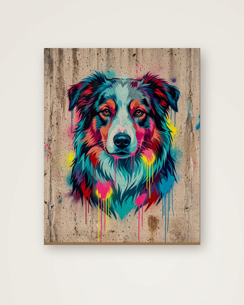 Hundeportrait im Stil Street-Art auf Holz, Beispiel