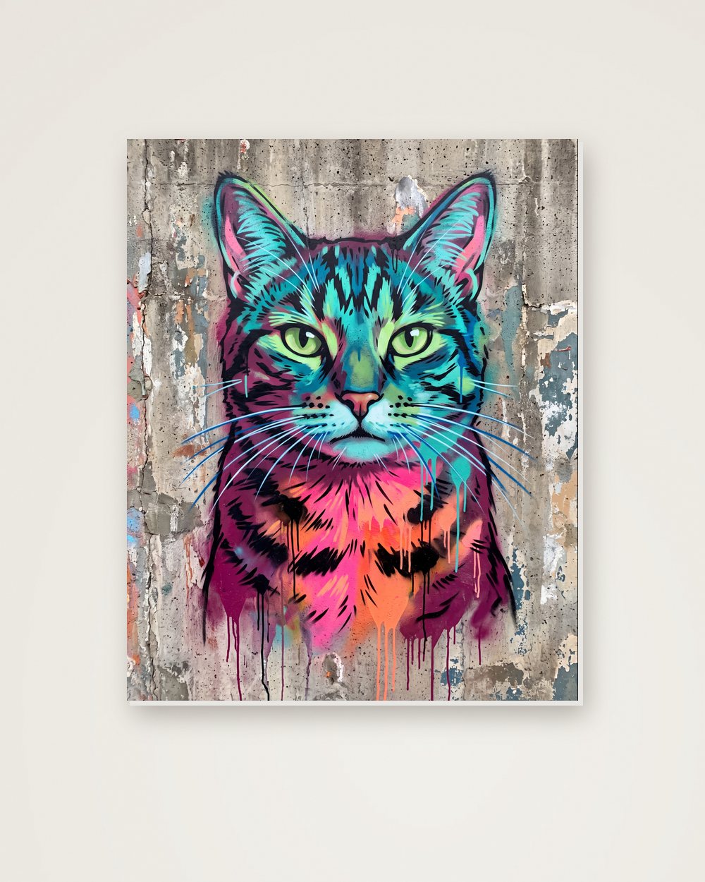 Katzenportrait im Stil Street-Art auf Hartschaumplatte, Beispiel