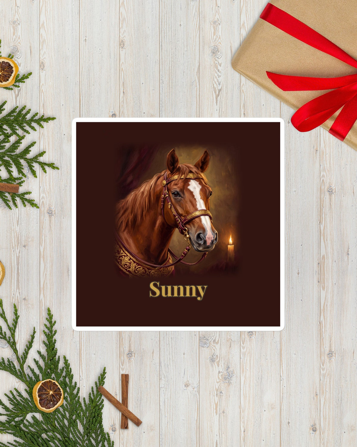 Sticker mit deinem Pferd im Royal-Stil mit Namen Sunny