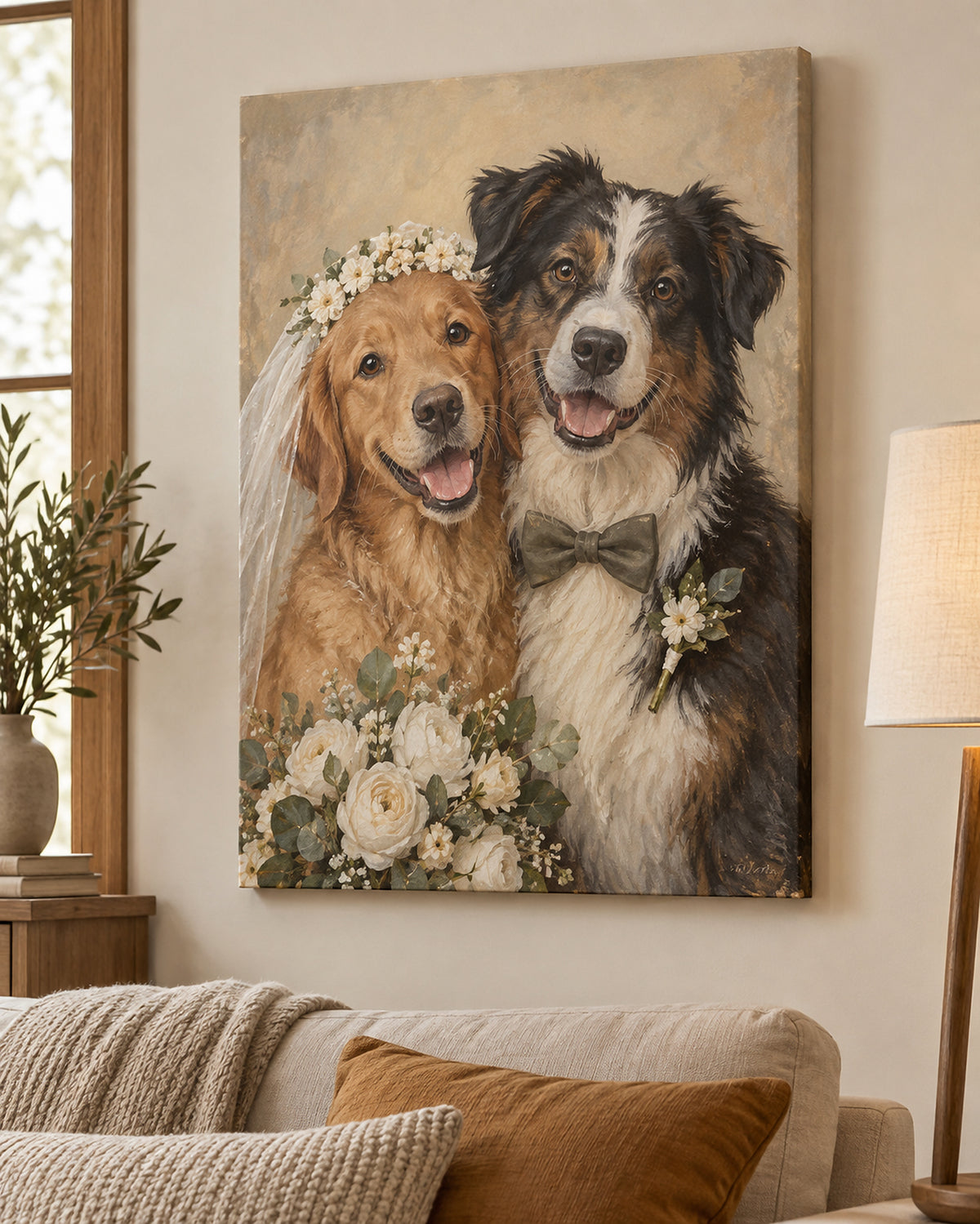 Wunschbild auf Leinwand: Zwei Hunde als Brautpaar